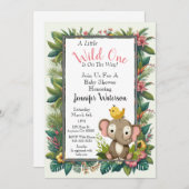 Invitation Baby shower Jungle Floral Frame Elephant (Devant / Derrière)
