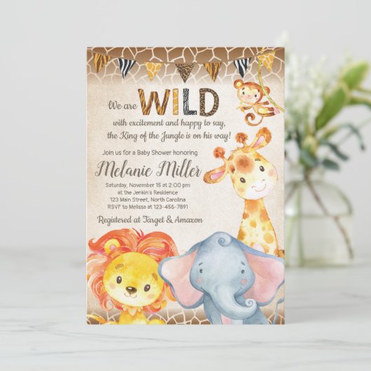 Invitation Baby shower Jungle, Garçon éléphant béb (Debout devant)