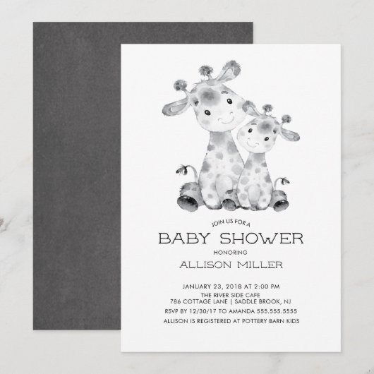 Invitation Baby shower Jungle Giraffe (Devant / Derrière)