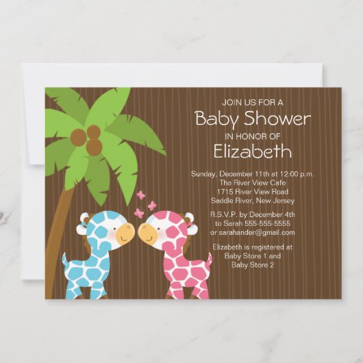 Invitation Baby shower Jungle Giraffe Twins (Devant)