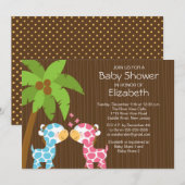 Invitation Baby shower Jungle Giraffe Twins (Devant / Derrière)