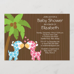 Invitation Baby shower Jungle Giraffe Twins