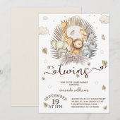 Invitation Baby shower Jungle Safari Animal Twins (Devant / Derrière)