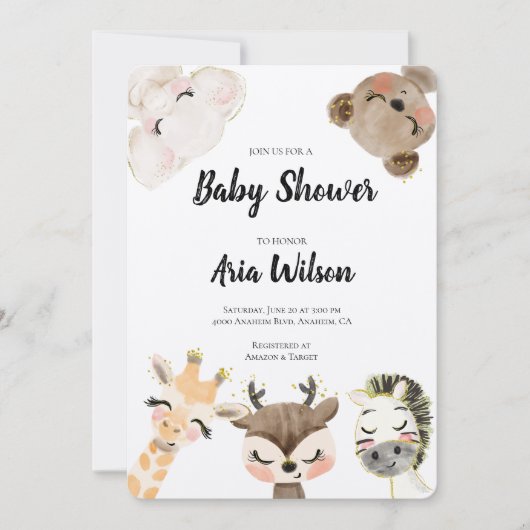 Invitation Baby shower Jungle Safari Animals, BA10 (Devant)
