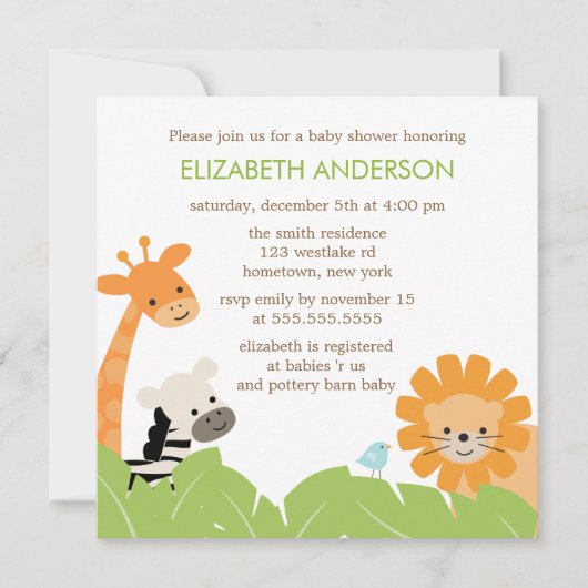 Invitation Baby shower Jungle Safari Animaux (Devant)