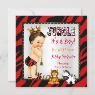 Invitation Baby shower Jungle Wild Prince Red Brunette