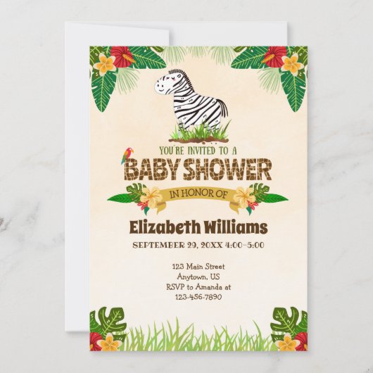 Invitation Baby shower Jungle Zebra (Devant)