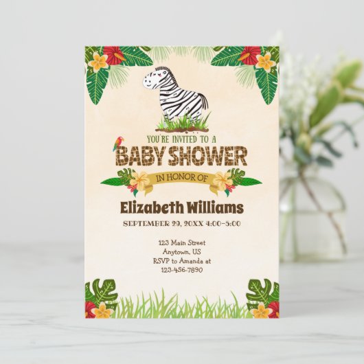 Invitation Baby shower Jungle Zebra (Debout devant)