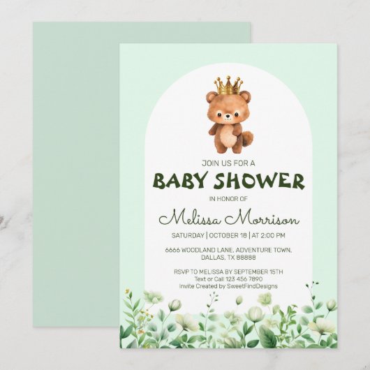 Invitation Baby shower King Bear (Devant / Derrière)