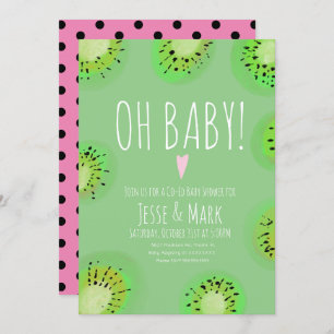 Invitation Baby shower Kiwi moderne Aquarelle Polis Points Ro