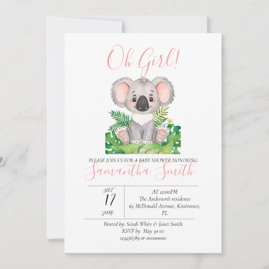 Invitation baby shower Koala (Devant)
