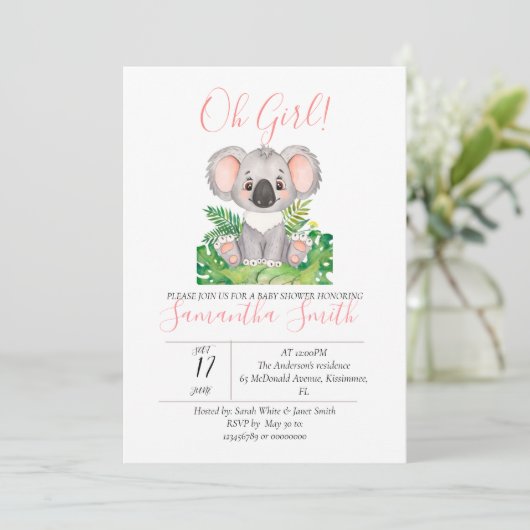 Invitation baby shower Koala (Debout devant)