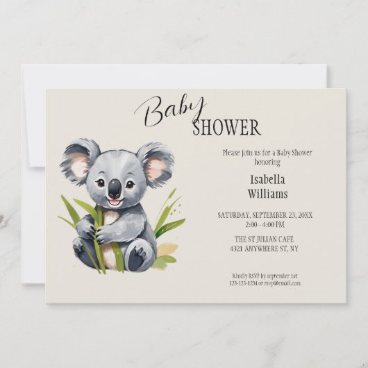 Invitation Baby shower Koala Bébé mignon (Devant)