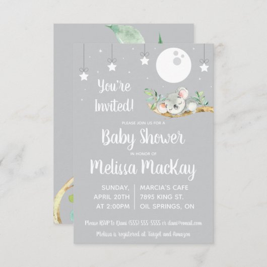 Invitation Baby shower Koala endormi (Devant / Derrière)