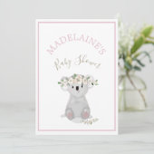 Invitation Baby shower Koala Floral rose (Debout devant)