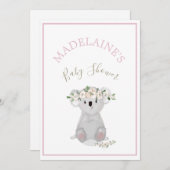 Invitation Baby shower Koala Floral rose (Devant / Derrière)