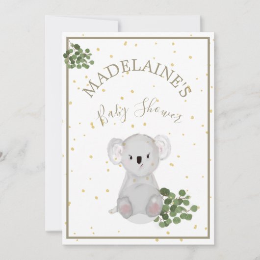 Invitation Baby shower Koala Floral Vert (Devant)
