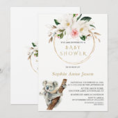 Invitation Baby shower Koala Magnolia Gold Cute (Devant / Derrière)