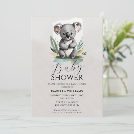 Invitation Baby shower Koala simple (Debout devant)