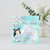 Invitation Baby shower Kokeshi Doll Cherry Blossoms (Debout devant)
