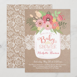 Invitation baby shower, Kraft et dentelle