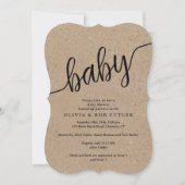 Invitation Baby shower Kraft rustique Script (Devant)