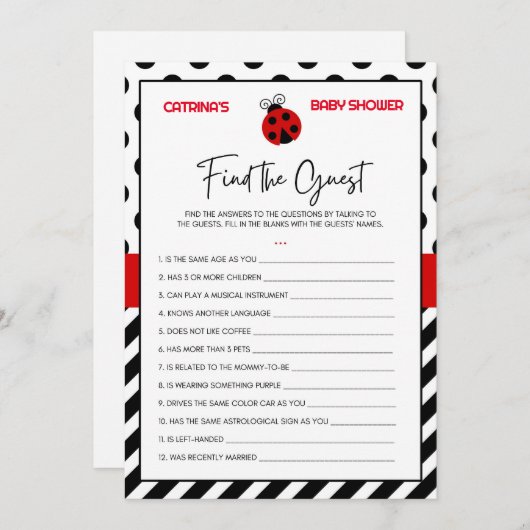 Invitation Baby shower Ladybug - Nom modifiable, 5x7 (Devant / Derrière)