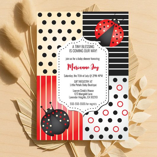 Invitation Baby shower Ladybug | Pois rouge et noir