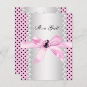 Invitation Baby shower Ladybug rose mignon (Devant / Derrière)