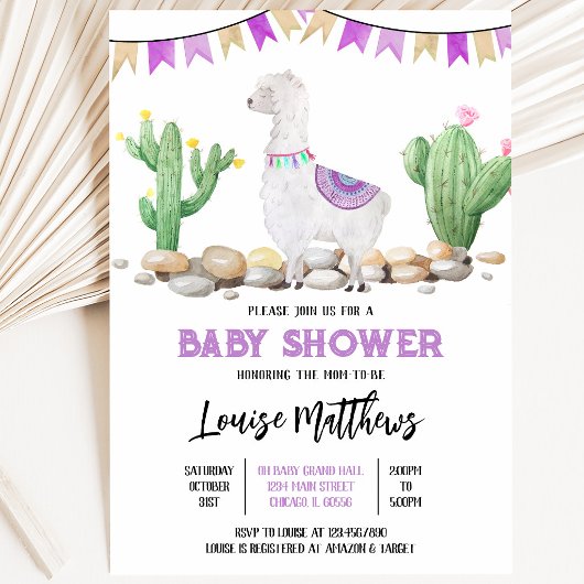 Invitation Baby Shower Lama Violet