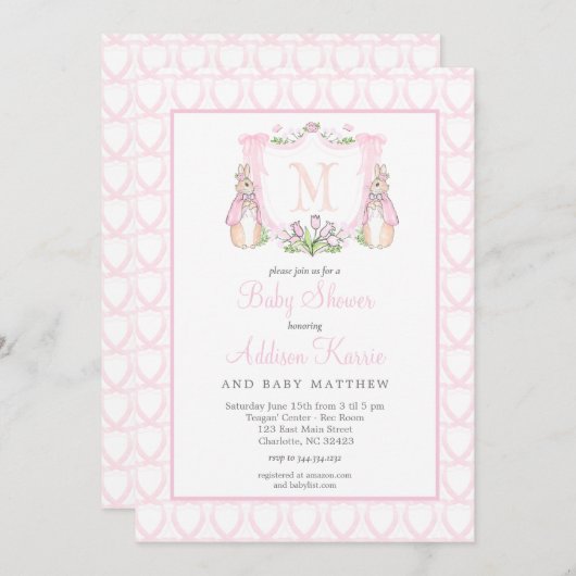 Invitation Baby shower lapin (Devant / Derrière)