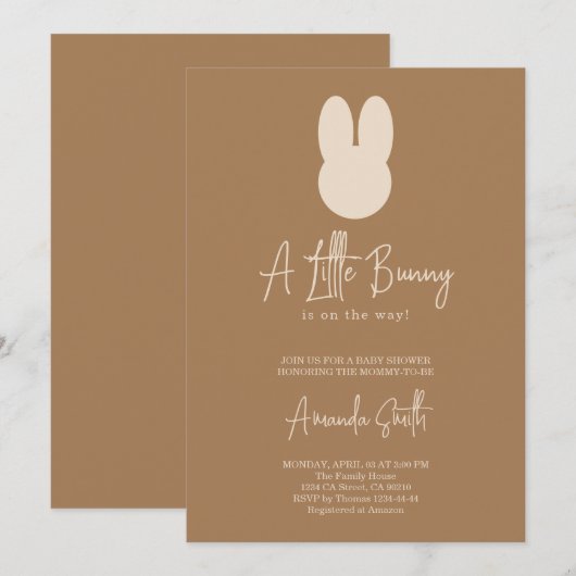 Invitation Baby shower lapin (Devant / Derrière)