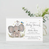 Invitation Baby shower lapin blanc éléphant gris (Debout devant)