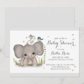 Invitation Baby shower lapin blanc éléphant gris (Devant / Derrière)