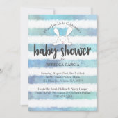 Invitation Baby Shower Lapin Blanc Rayure Bleue Blanche (Devant)