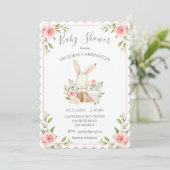 Invitation Baby shower lapin blanc rose (Debout devant)