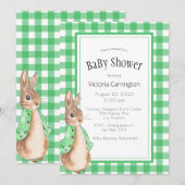 Invitation Baby Shower Lapin Bunny Gingham Vert (Devant / Derrière)