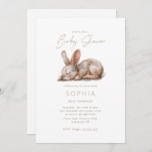 Invitation Baby shower lapin couché Couleurs neutres (Devant / Derrière)