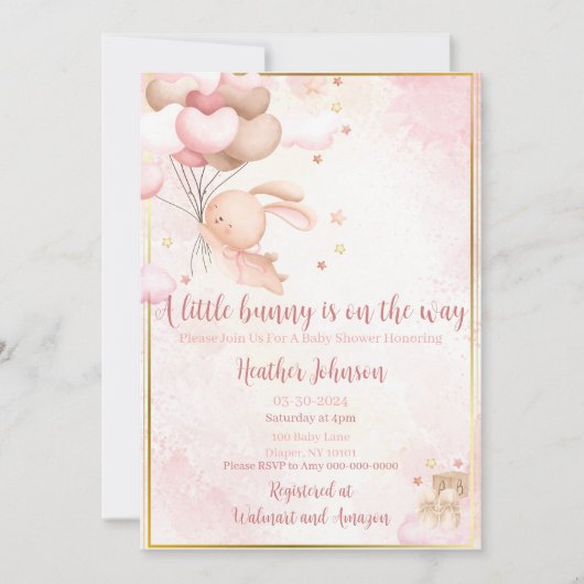 Invitation Baby shower lapin de la petite fille (Devant)