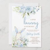 Invitation Baby shower lapin de lapin de fleurs bleues (Devant)