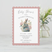Invitation Baby shower lapin de lapin rose (Debout devant)