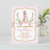 Invitation Baby shower lapin de lapin rose or rose (Debout devant)