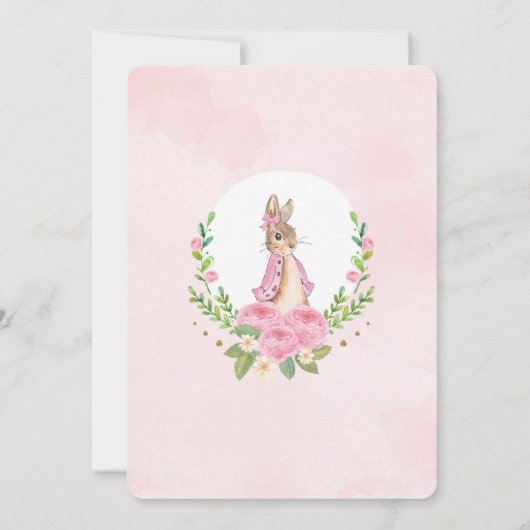 Invitation Baby shower lapin de lapin rose or rose (Dos)