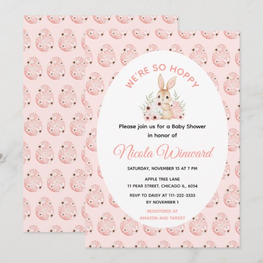 Invitation Baby Shower Lapin de Pâques (Devant / Derrière)