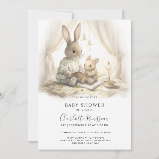 Invitation Baby Shower Lapin de Pâques (Devant)