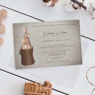 Invitation Baby Shower Lapin des Bois Marron