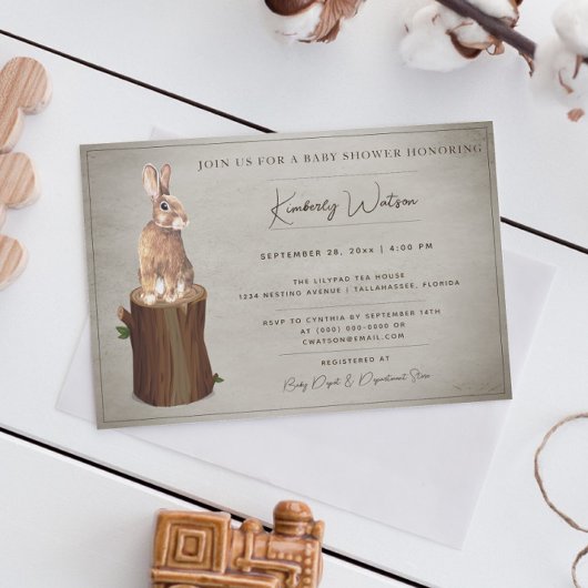 Invitation Baby Shower Lapin des Bois | Marron