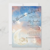 Invitation Baby shower, Lapin dormant sur la Lune (Devant)