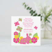 Invitation Baby shower lapin et papillons (Debout devant)