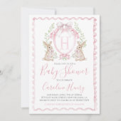 Invitation Baby shower lapin fille Preppy En vichy rose (Devant)
